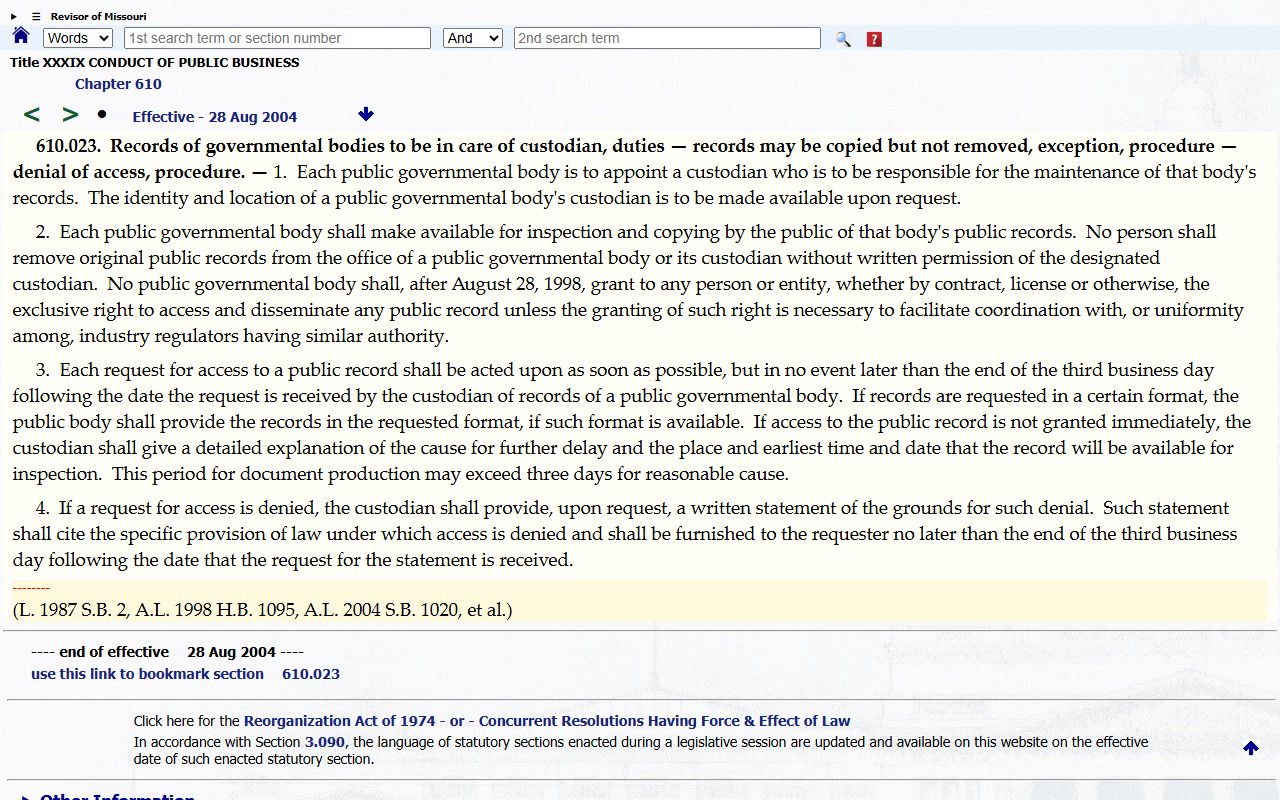 Bollinger County Circuit Clerk records request Missouri Sunshine Law custodian statute