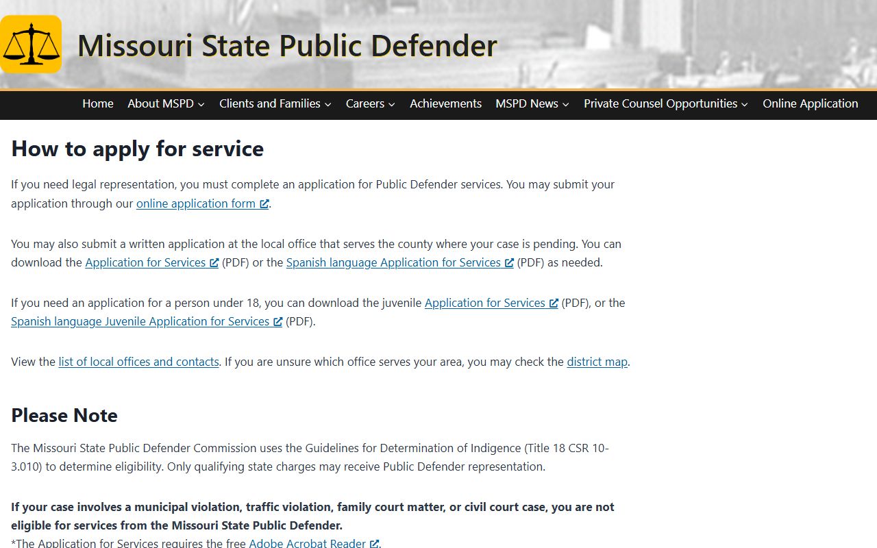 Bollinger County criminal court records public defender application instructions