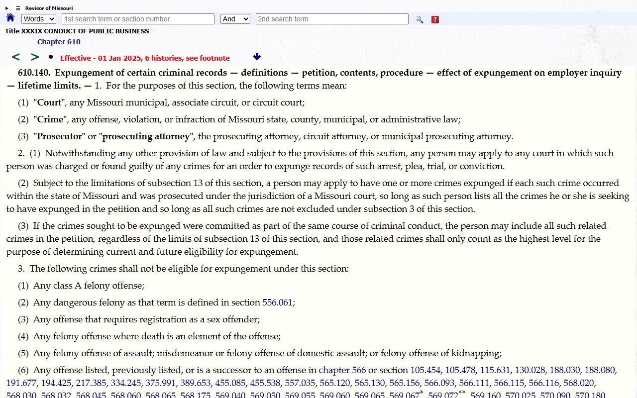 Bollinger County criminal court records Missouri expungement law