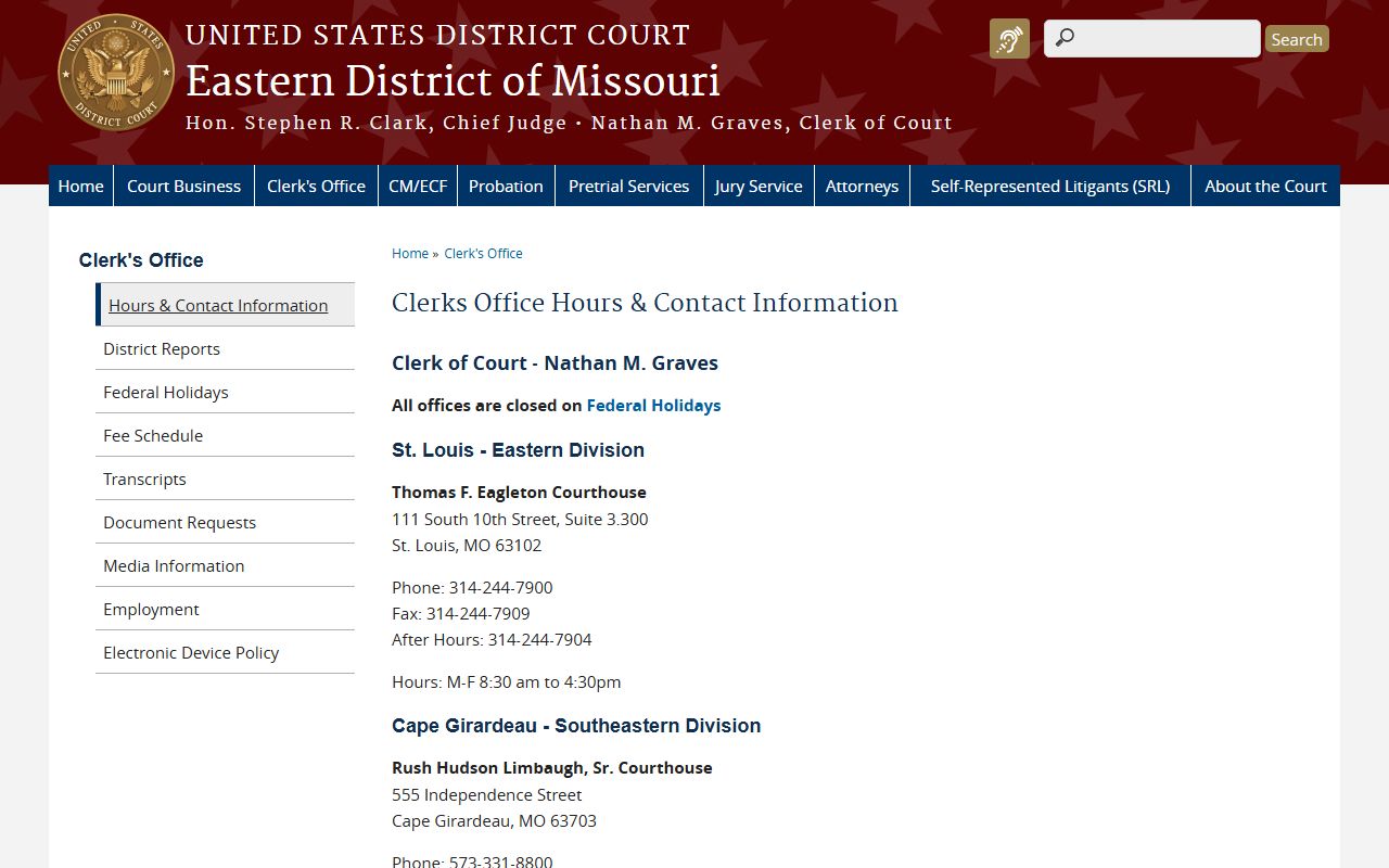 Bollinger County Circuit Court Eastern District clerk contact information