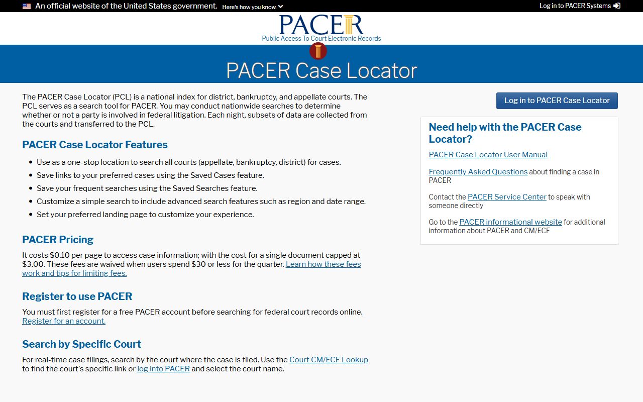 Bollinger County court records federal PACER case locator