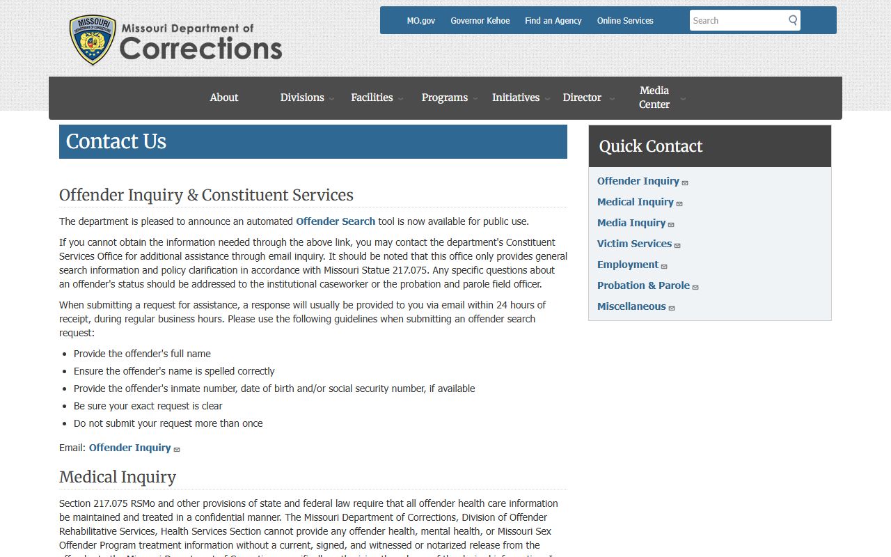 Bollinger County inmate DOC contact fallback