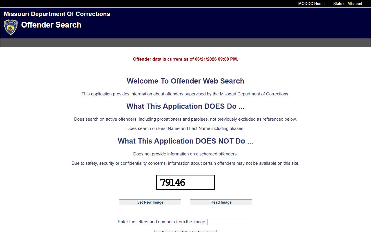 Bollinger County inmate search through Missouri DOC offender search