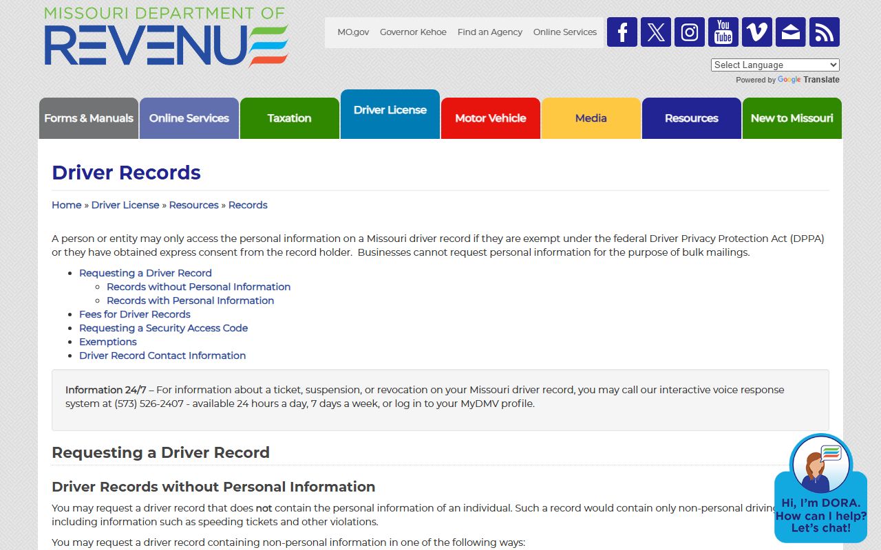 Bollinger County traffic court records and Missouri DOR driver-record access