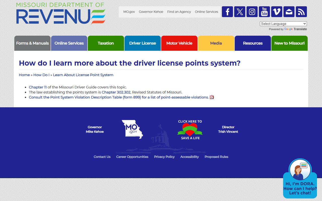 Bollinger County traffic court records Missouri point-system explanation