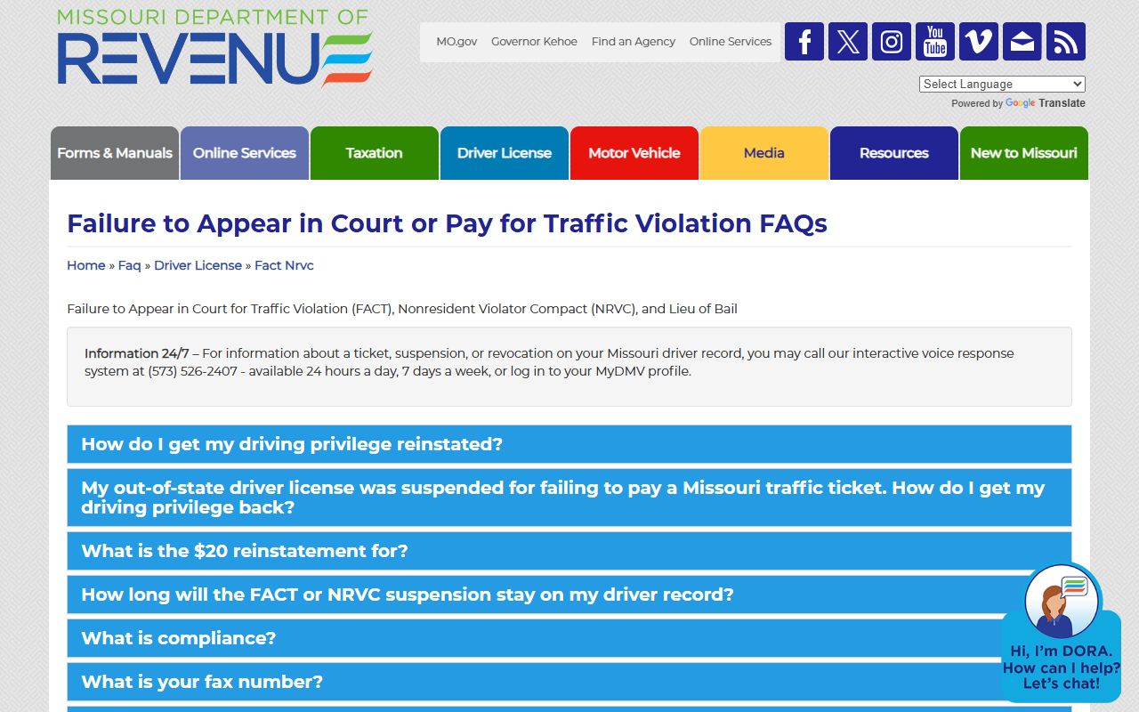Bollinger County traffic court records Missouri failure to appear FAQ