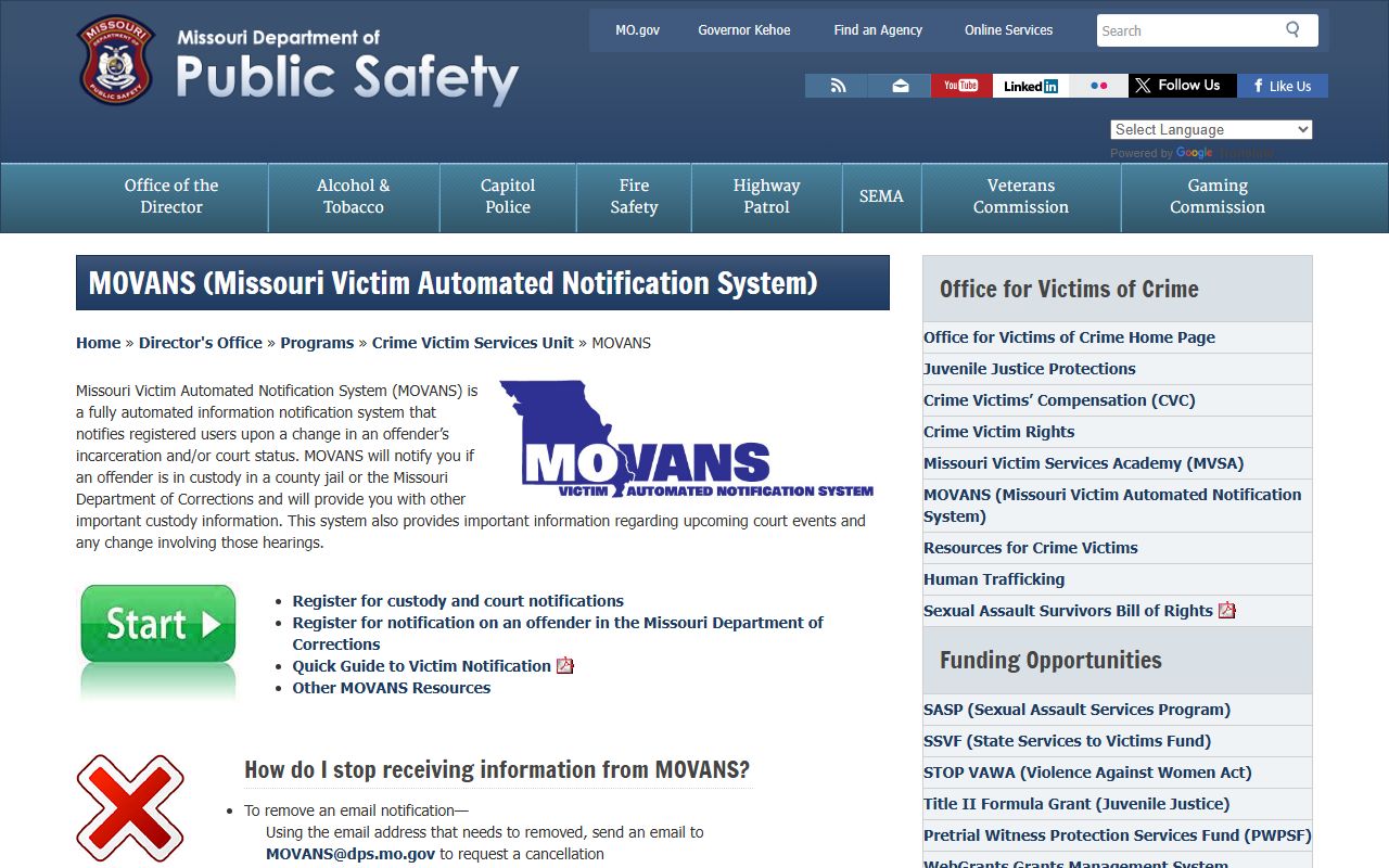 Bollinger County warrant notification through Missouri MOVANS overview